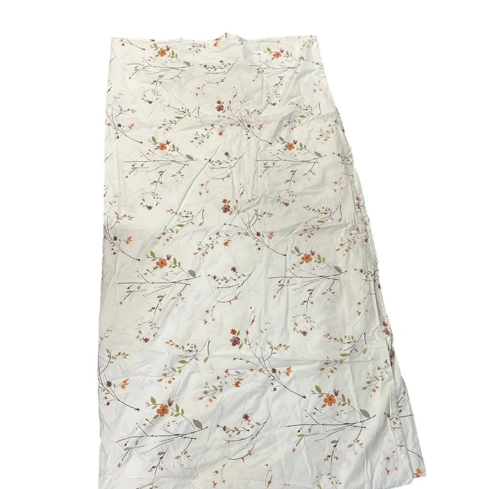 Crate & Barrel Queen Sakura Duvet & Bed Skirt Set White Earthy Botanical Print